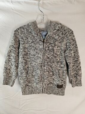 Baby Gap Boys Gray Marled Zip-Up Hooded Sweater with Elbow Patches 3T